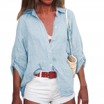 Naiste suvine puuvillane linane &uuml;hev&auml;rviline seitsme punktiga varrukatega s&auml;rk V-kaelusega avar s&auml;rk M