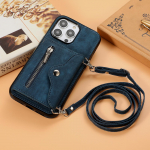 Crossbody &otilde;larihm T&otilde;mblukk Rahakott Nahast &uuml;mbris Samsung Galaxy S23 S22 S21 S20 S10 A52 A72 A14 A24 Mitme kaardi piluorgani disainiga aluse kate Samsung S22 Ultra sinine
