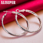 925 Sterling Silver Wave 40mm Hoop k&otilde;rvar&otilde;nga ehted