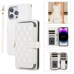 T&otilde;mblukuga Crossbody Wallet Chain Lanyard 9 Card nahast &uuml;mbris iPhone'ile 15 14 13 12 Pro Max XS Max 7P 8P /Samsung S23 S22 S21 Ultra Plus A14 A54 A13 A53 iPhone 6/6S valge