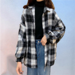 Vintage ruuduline pikkade varrukatega s&auml;rk naiste s&uuml;gisene korea l&otilde;dvalt keskmise pikkusega kardigantops S must