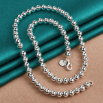 925 h&otilde;bedane &uuml;mmargune 6 mm helmestega kaelakee meestele naiste peo pulma moeehted 45cm