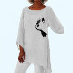 Naiste mood 3/4 pikkade varrukatega pikkade varrukatega s&auml;rk Naiste kevadsuvi vabaaja printiga &otilde;hukese &uuml;laosaga pullover kaelusega lahtine s&auml;rk S valge