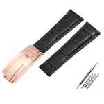 Krokodillimustriga ehtsast nahast kellarihmad 20 mm Rolexi kellarihma jaoks Daytona Submariner GMT RX k&auml;ev&otilde;ru kokkupandav pannal Black-rose gold 20mm With logo