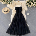 Seksikas v&otilde;rkrihmaga &uuml;hes t&uuml;kis kleit Naistele armsad volangidega A-joonelised rannapeokleidid Naiste mood Soliidse disainiga elegantsed r&otilde;ivad 2024 One Size must