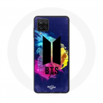 &Uuml;mbris Samsung Galaxy A12 Bangtan Sonyeondan BTS logo must abstraktne taust sinine kollane ja roosa