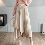 WTEMPO naiste Midi plisseeritud seelikud As&uuml;mmeetriline &otilde;huke elastne v&ouml;&ouml;koht Vintage Korea A-joonega seelikud Must &scaron;ikk seelik One Size