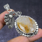 Natural Golden Rutile Gemstone 925 Steling Silver Jewelry Pendant 2.44 v1a38