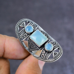 Natural Aqua Chalcedony Gemstone Handmade 925 Sterling Silver Ring Size 7.5 j4u35