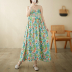 Varrukateta rihm puuvillane pluss suurus Vintage lilleline uus kleidid naistele vabaaja avar pikk suvekleit M