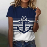 Suvine naiste T-s&auml;rk 3D Print Boat Anchor Print Fashion O Kaelusega L&uuml;hikeste Varrukatega T-s&auml;rk Topid Pullover Naiste vabaaja vaba T-s&auml;rk Y2k riietus 5XL
