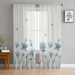 Sinililled Valge t&uuml;ll L&auml;bipaistvad kardinad elutoa kaunistamiseks Magamistoa kardinad K&ouml;&ouml;k Voile Organza kardinad 135W x 244H(cm)