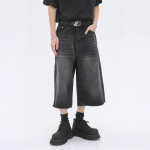 Naiste retro-suure suurusega teksap&uuml;ksid laia jalaga unisex stiilis Capris Vintage Street Summer Naiste k&otilde;rge v&ouml;&ouml;kohaga lahtised l&uuml;hikesed teksad S must