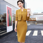 Elegantsed kevadised OL-i t&ouml;&ouml;kleidikomplektid, 2 tk naiste komplektid, pikkade varrukatega bleiser p&auml;ikesekleit Moodsad sobivad komplektid linna spordidressid L kollane