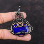 Lapis Lazuli ripats Vasktraadiga &uuml;mbritsetud ripats Lapis Lazuli ehted K&auml;sit&ouml;&ouml;ripats Disaineri ripats Kingitus talle Kivist vaskehted gray