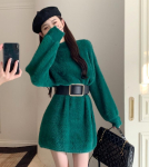 Talvine soe vintage v&ouml;&ouml;ga kootud minikleit Naiste elegantsed kampsunkleidid t&auml;navar&otilde;ivad Korea soliidsed vabaajar&otilde;ivad L valge