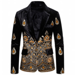 Klassikaline trendi meeste &uuml;likond vabaaja pikkade varrukatega krae kullast niidist meeste tikitud kost&uuml;&uuml;m XXL must