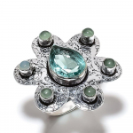 Aqua Apatite, Prehnite Gemstone Handmade 925 Sterling Silver Ring Size 10.5 d2t07