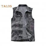 Meeste teksavest vest rev varrukateta klapiga taskud vesti mantel rebenenud augud &uuml;herealine k&otilde;rge t&auml;nava stiilis teksavest XXXL B