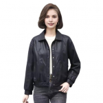 Naiste jakk Kunstnahk Sile pind Allap&ouml;&ouml;ratav krae &Uuml;herealine Pikkade varrukatega Taskutega Retro L must