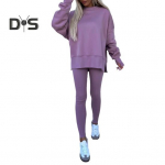 2 tk/komplekt Naiste &uuml;laosa p&uuml;kste &uuml;likond &Uuml;mara kaelusega pikkade varrukatega Ebaregulaarse &auml;&auml;risega dressipluus, elastne v&ouml;&ouml;koht &uuml;hev&auml;rvilised p&uuml;ksid, talv igap&auml;evaseks kandmiseks S sinine