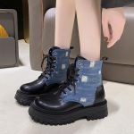 Naiste platvormsaapad Platvorm Retro Cowboy Canvas Briti hingavad saapad 35 must