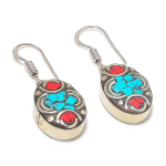 Natural Tibetan Turquoise, Coral 925 Sterling Silver Jewelry Earring 1.46 f2g51