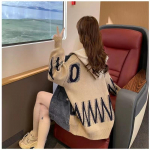 Talvine Plus Size S&uuml;gis Naiste Denim Patchwork Kampsunid Jakk Knitting Mood Oversize Casual Mantel lahtine kampsun S beež