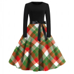 Naiste vabaaja mood &uuml;mara kaelusega pikkade varrukatega j&otilde;ulupildiga vintage pikk kleit XXL sinine