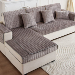 Pehmed diivanikatted Diivanipadi universaalne libisemiskindel Four Seasons talvediivani kate 110x110cm tumehall v&auml;rv