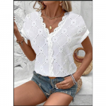 JPNTKY Naistemood vabaaja suve &uuml;hev&auml;rvilise tr&uuml;kiga l&uuml;hikeste varrukatega V-kaelusega pluusid ja s&auml;rgid S valge