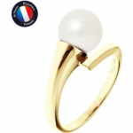 PERLINEA - Bague V&eacute;ritable Perle de Culture d'Eau Douce Ronde 8-9 mm - Colori Blanc Naturel - Or Jaune - Bijou Femme
