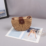 Suvine &otilde;lgkott naistele Mood poolringikujulised p&otilde;ikkotid rotangist K&auml;sitsi valmistatud messengeri k&auml;ekott Reisimine Rannakotid Tote 25*7*17cm beež