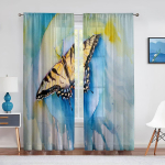 Kevadlilled V&auml;rvilised Lillelised Liblikad &Otilde;huline Kardin Elutuppa Voile Aknakatted Magamistuppa T&uuml;llist Drapeeritud K&ouml;&ouml;gikardinad 200W240H(CM)79x95in&rod pocket