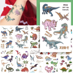 Kuldfoolium ehtne dinosaurus laste t&auml;toveering kleebis laste kulla s&auml;raga henna t&auml;toveering kodus m&auml;ngimine, kuldleht (t&otilde;eline dinosaurus), 1 komplekt brown
