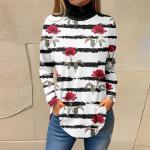 Naiste T-s&auml;rgid S&uuml;gises vabaaja pikkade varrukatega s&auml;rgid Vintage tr&uuml;kitud k&otilde;rge kaelusega pullover L sinine