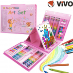 208-osaline v&auml;rvimisriistade komplekt, v&auml;rvimaalikomplekt, kahepoolne kolmekordne molbert, visandipliiats ja maalipliiats, j&otilde;ulu-, s&uuml;nnip&auml;eva-, uusaastakingid. roosa