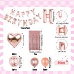 34pcs rose gold birthday party decorations including tassel curtains, happy birthday balloons, love heart aluminum film balloons Other