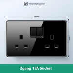 Luksuslik karastatud klaasist seinavalgusti l&uuml;liti nupp must &Uuml;hendkuningriigi pistik 13A universaalne seinakontakt USB, 220V1gang2way kiirusl&uuml;litiga