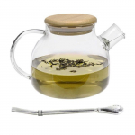 Th&eacute;i&egrave;re en verre et bambou 1 L + paille inox avec filtre