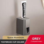 Hambaharjahoidik koos pigistajaga Perforatsioonivaba vannitoariiul Suupesutopsi hambaharjahoidja must