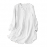 Naiste s&auml;rk V-kaelusega N&ouml;&ouml;pidega Poolplakett Pikkade varrukatega Vaba l&otilde;ikusega Vabaaja stiilis S&auml;rk &Uuml;hev&auml;rviline Keskmise pikkusega S&auml;rk M valge