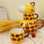 Loominguline Armas Žiraafi Kujuline Keraamiline Teekann 2 Tassi ja Teekanniga Tee Komplekt Kawaii Multikakoomaloomade Kruus Laste Kingitus Kontori Kodu Lauan&otilde;ud 401-500ml