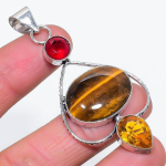 Natural Tiger Eye, Citrine 925 Sterling Silver Jewelry Pendant 2.76 i7n74