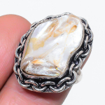 Natural Biwa Pearl Gemstone 925 Sterling Silver Jewelry Ring Size 7 g7b21