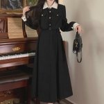 Romantiline Retro Pluss Suuruses Polo Kraega Kaheosaline Kleit S&uuml;giseks/Talveks - Hepburni Stiil XXL must