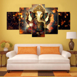 Modulaarne pilt kodukaunistusega l&otilde;uendimaal K&otilde;rgeima reitinguga 5 paneeliga Lord Ganesha maastikupildid elutoa maalimiseks YGYT ilma raamita 20x35cm*2 20x45cm*2 20x55cm*1