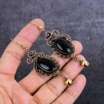Black Onyx Handmade Copper Wire Wrap Jewelry Earring 3.35 s3e37