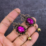 Pink Lace Agate Handmade Copper Wire Wrap Jewelry Earring 3.23 z2z35