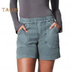 Naiste cargo l&uuml;hikesed p&uuml;ksid, pealek&auml;ivad, k&otilde;rge v&ouml;&ouml;kohaga, venivad l&uuml;hikesed p&uuml;ksid, vabaaja, slim-l&otilde;ikega, taskutega, suvine rannaoutfit XXXXL oranž